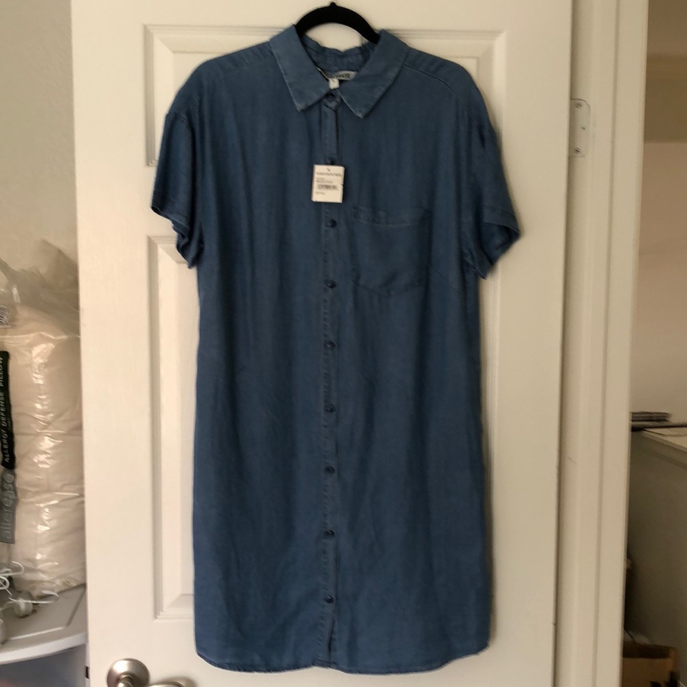 NWT!! WALTER BAKER button down denim dress, side pockets, medium wash, Sz.L.